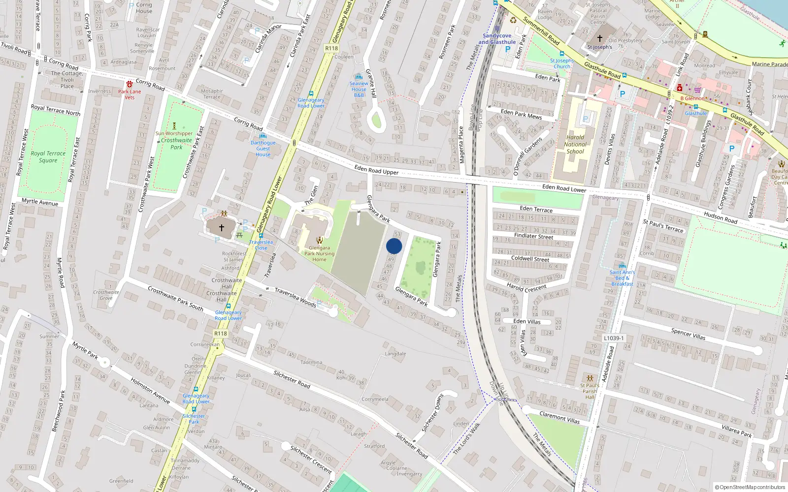 Overhead map showing the location of 51 Glengara Park, Dublin