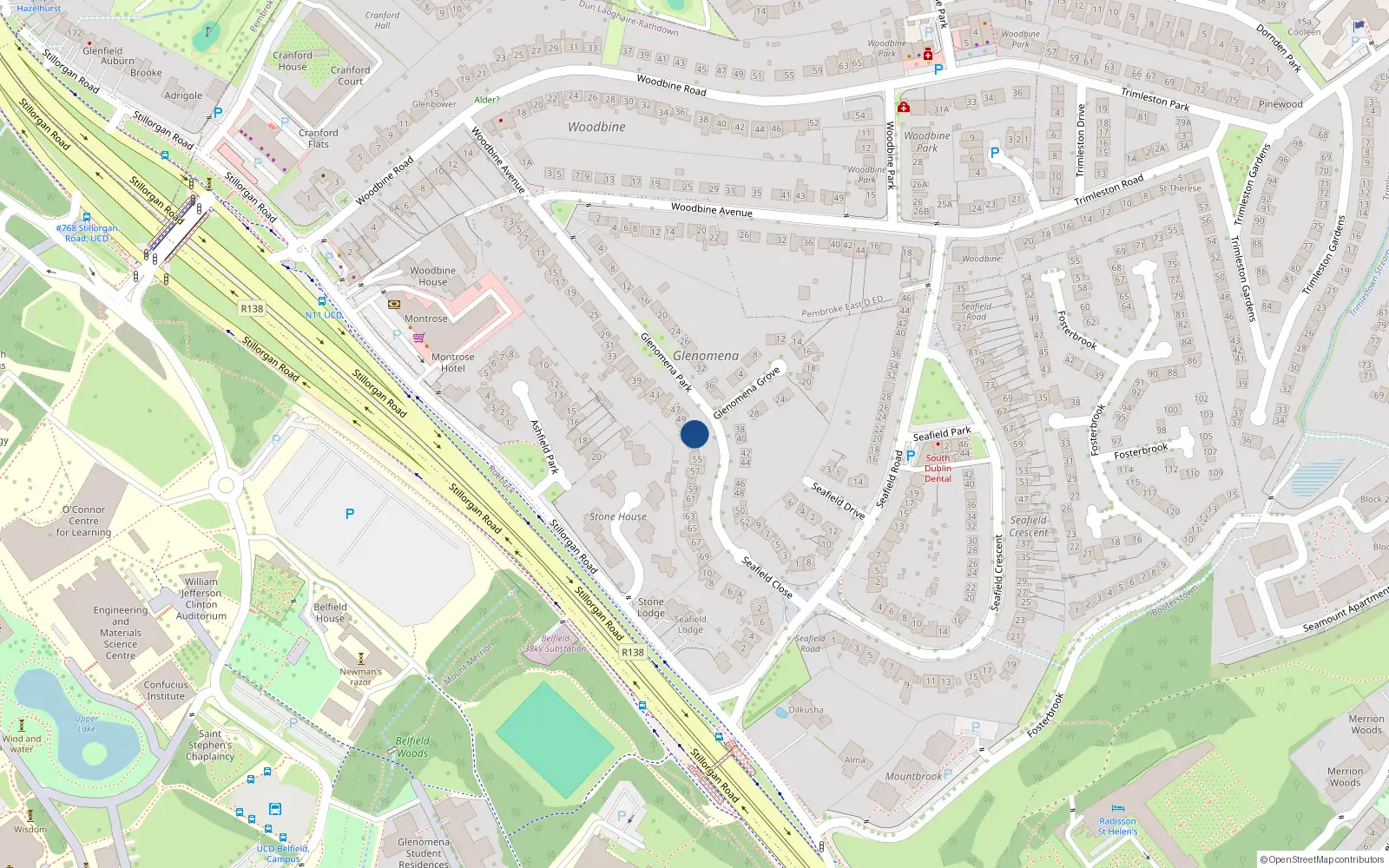 Overhead map showing the location of 51 Glenomena Park, Blackrock