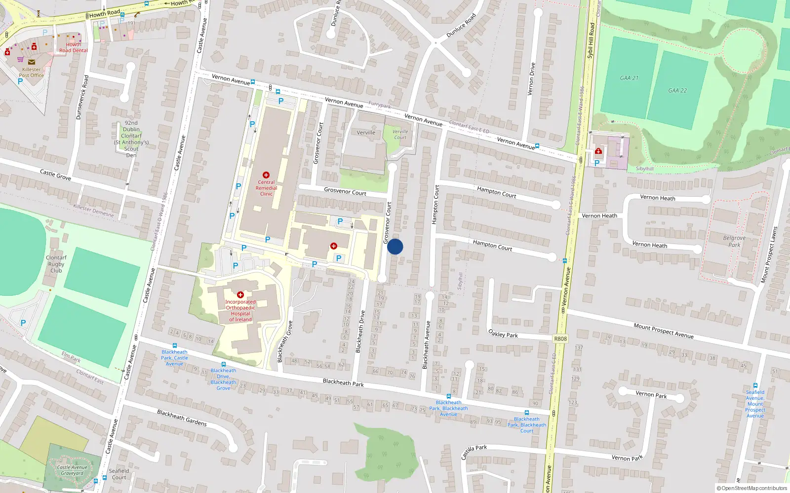 Overhead map showing the location of 51 Grosvenor Court, Dublin 3