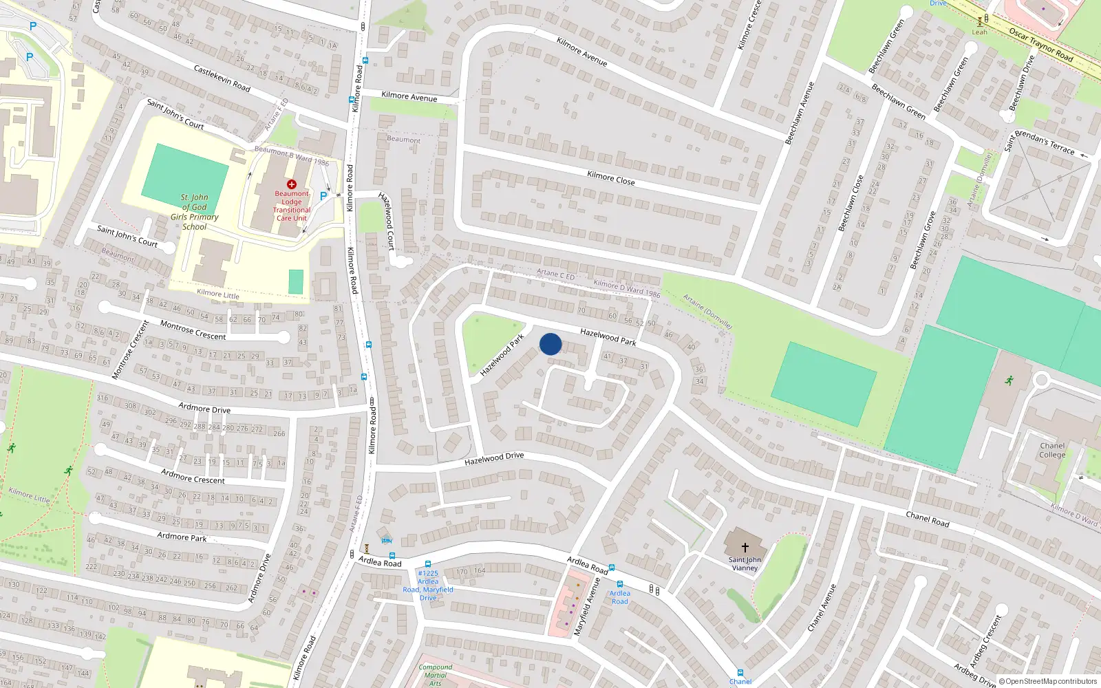 Overhead map showing the location of 51 Hazelwood Park, Artane, Dublin 5