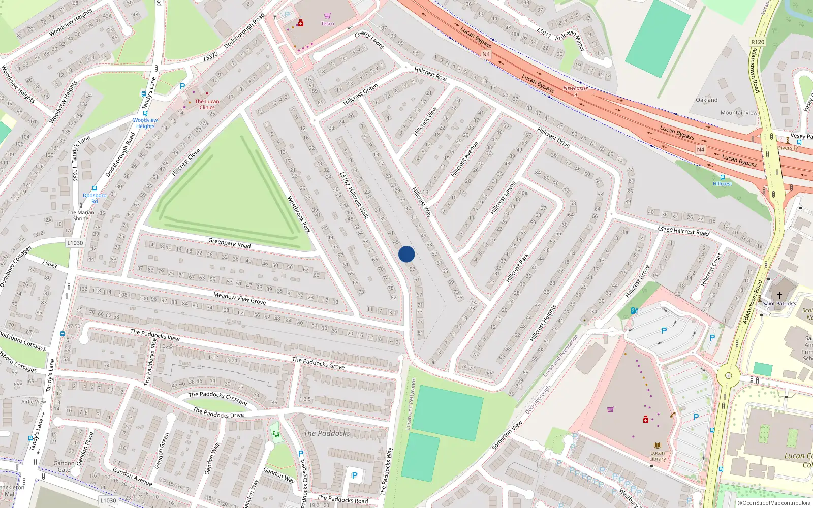 Overhead map showing the location of 51 Hillcrest Walk, Lucan