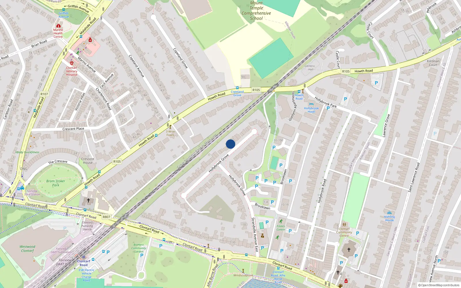 Overhead map showing the location of 51 Hollybrook Grove, Clontarf, Dublin 3