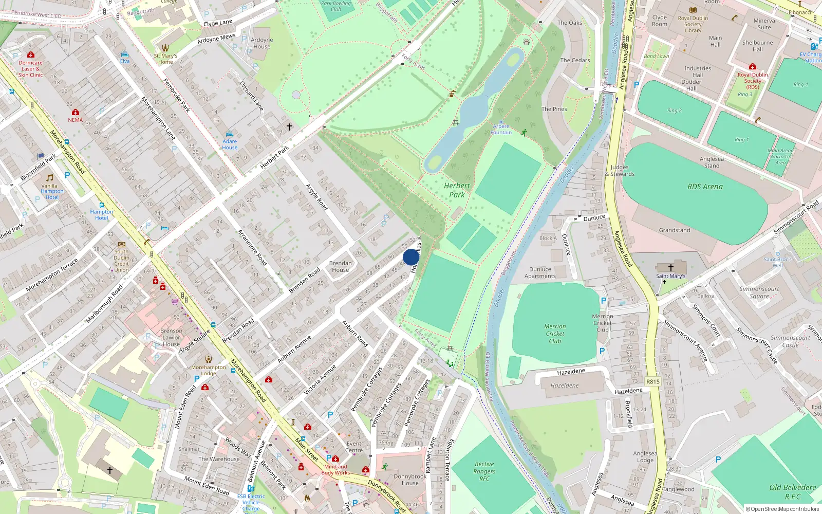 Overhead map showing the location of 51 Home Villas, Dublin 4