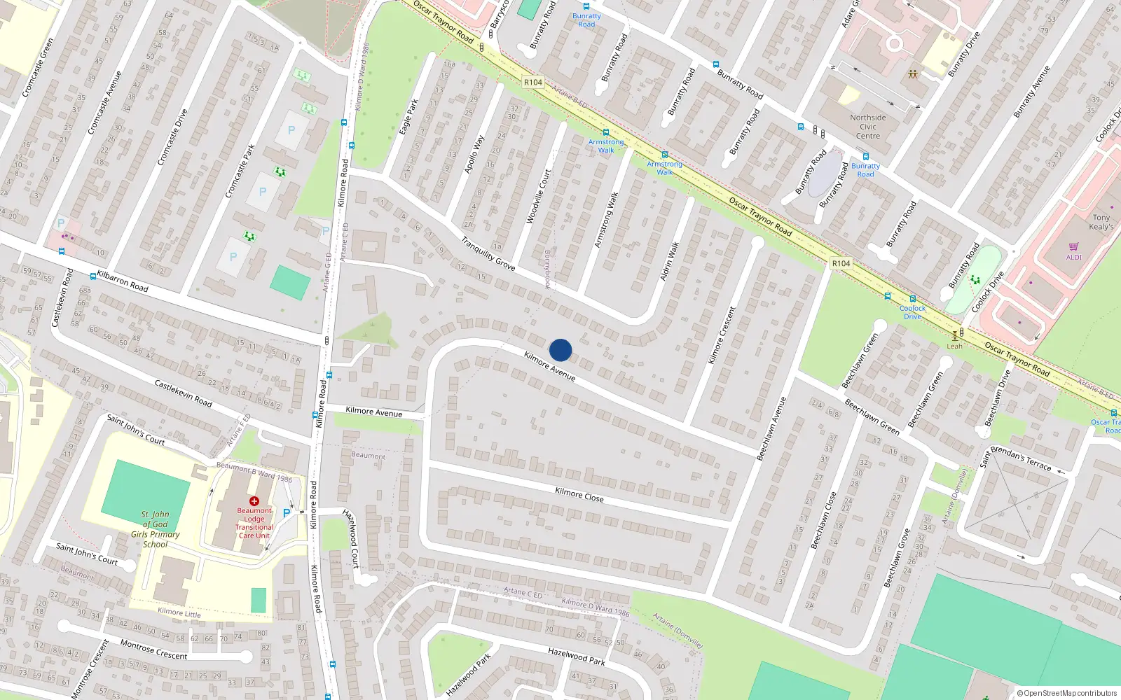 Overhead map showing the location of 51 Kilmore Avenue, Dublin 5