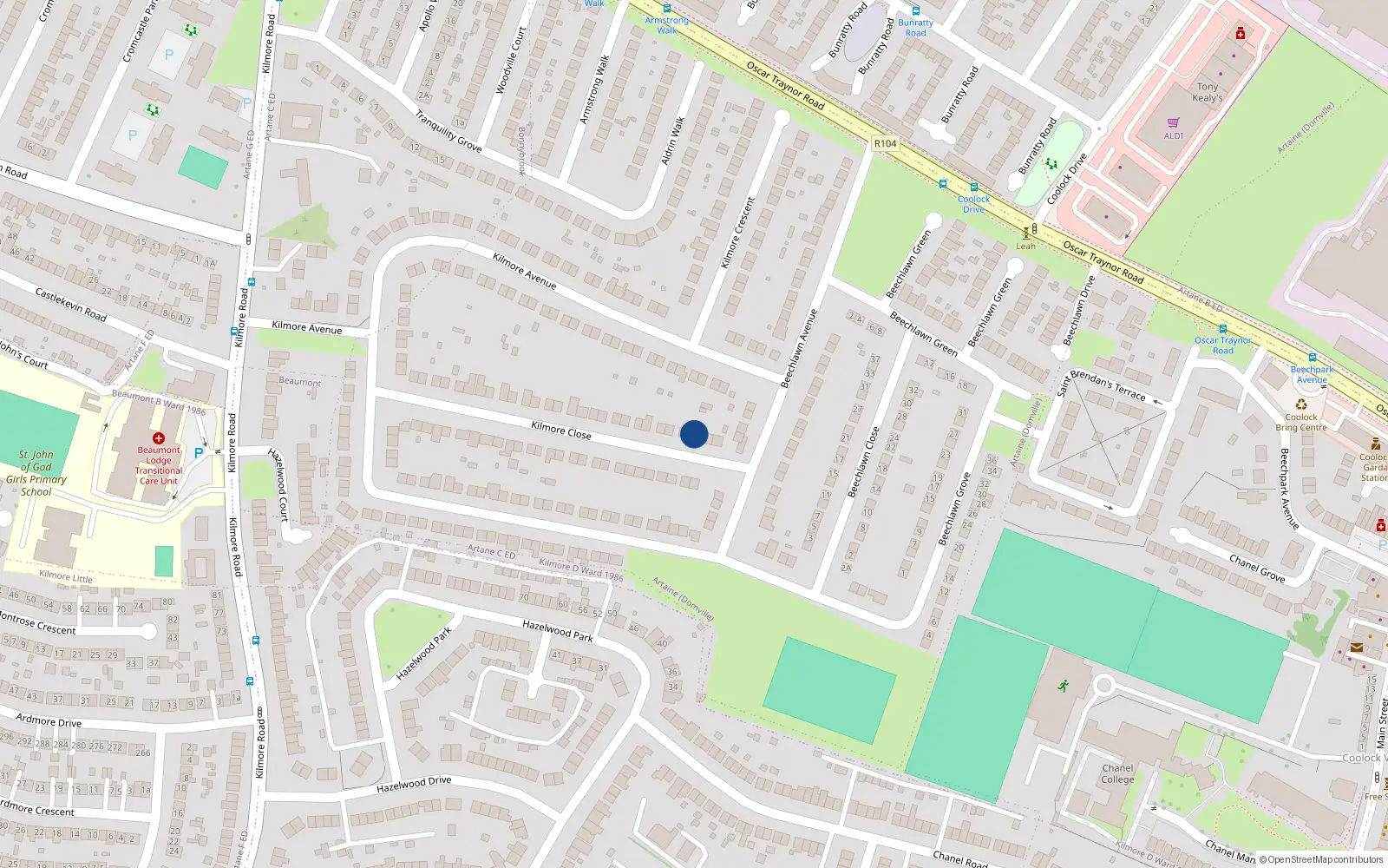 Overhead map showing the location of 51 Kilmore Close, Dublin 5