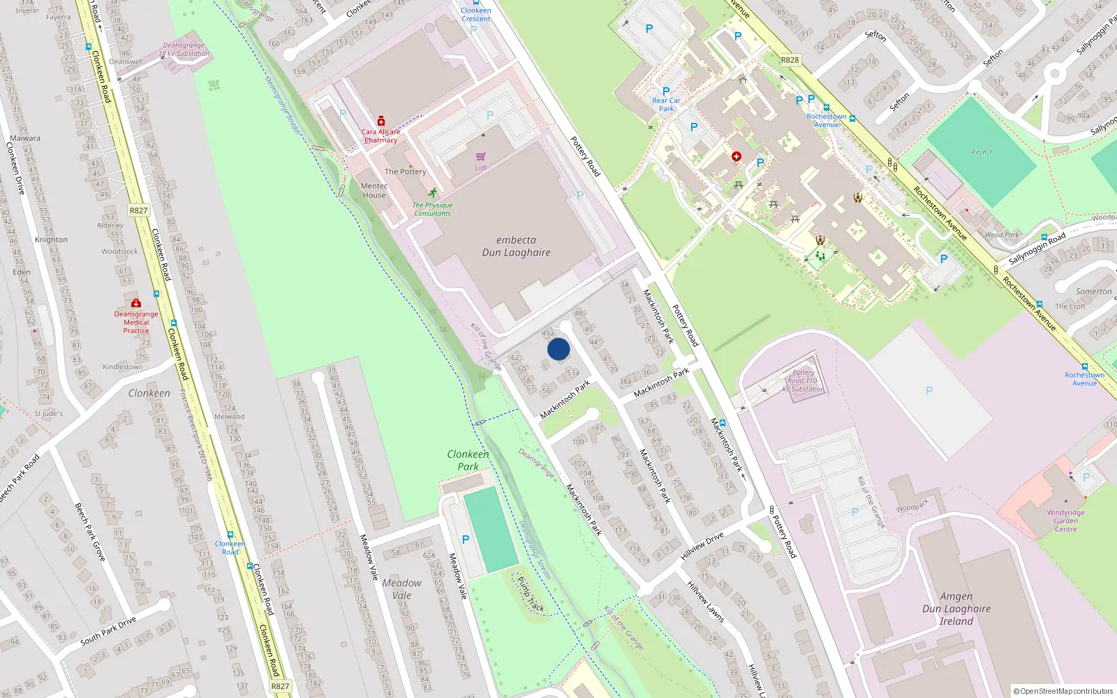 Overhead map showing the location of 51 Mackintosh Park, Pottery Road, Dun Laoghaire