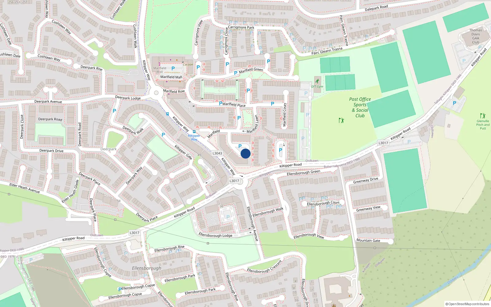 Overhead map showing the location of 51 Marlfield Close, Tallaght