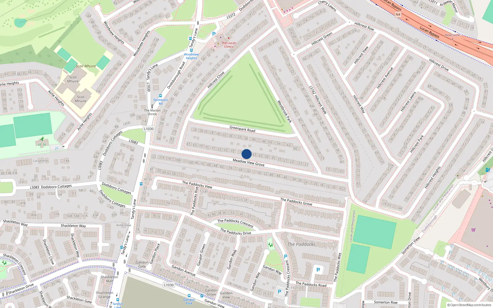 Overhead map showing the location of 51 Meadow View Grove, Lucan, Dublin
