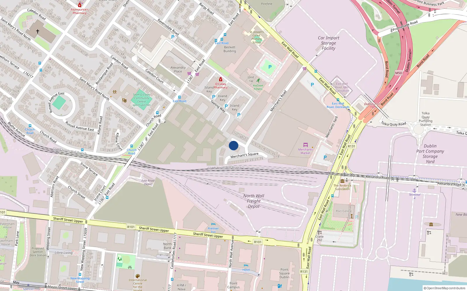 Overhead map showing the location of 51 Merchants Square, East Wall, Dublin 3