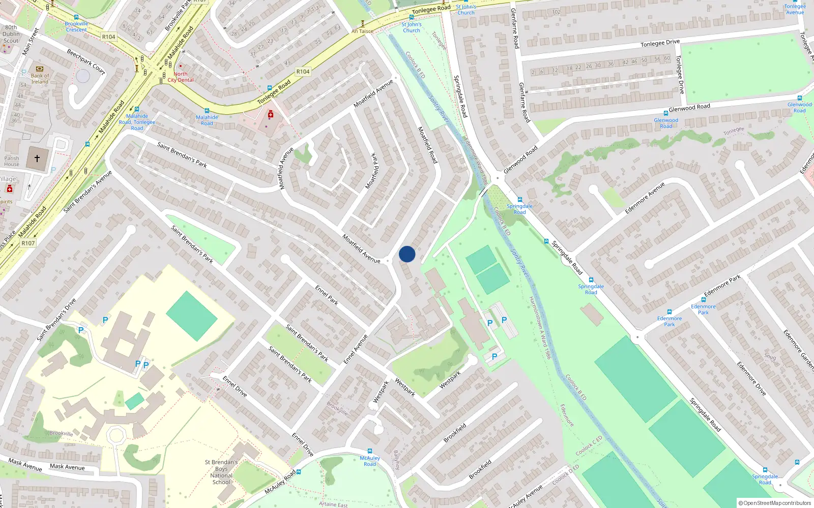 Overhead map showing the location of 51 Moatfield Road, Artane, Dublin 5