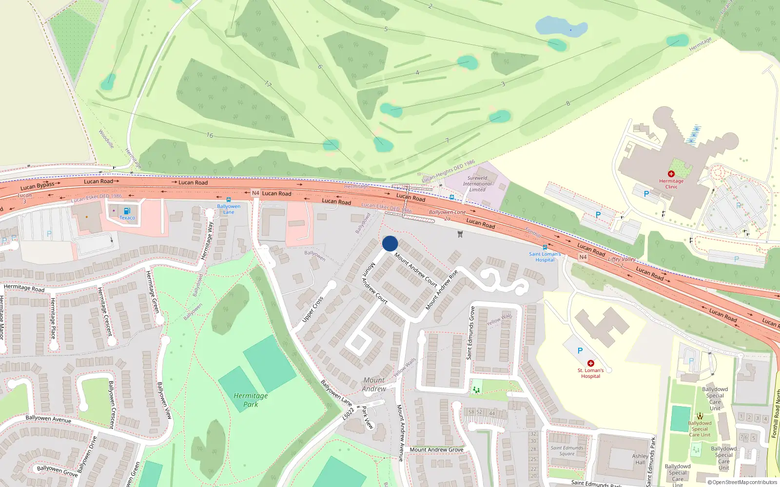 Overhead map showing the location of 51 Mount Andrew Court, Lucan, Dublin