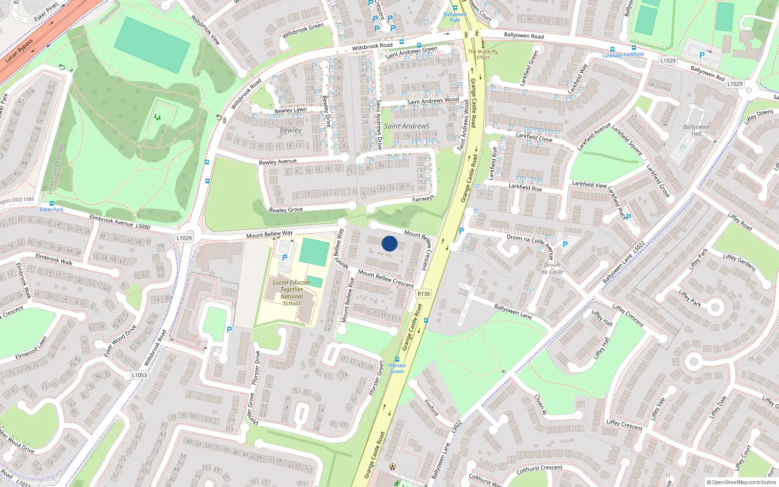 Overhead map showing the location of 51 Mount Bellew Crescent, Lucan