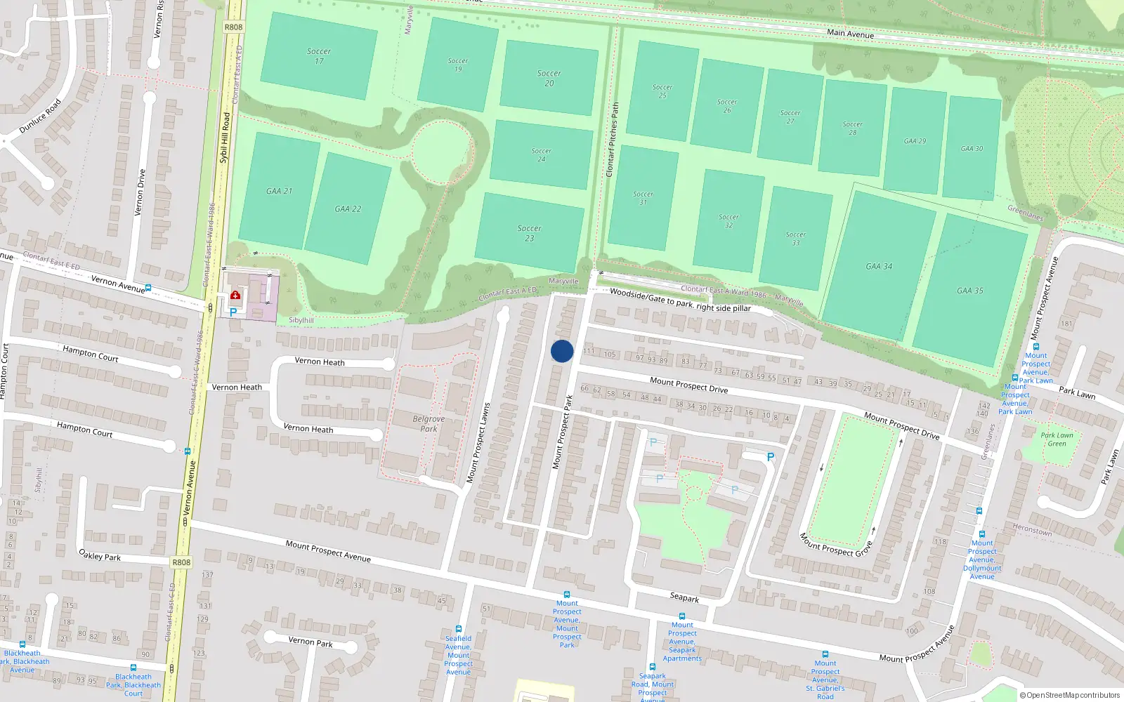 Overhead map showing the location of 51 Mount Prospect Park, Dublin 3
