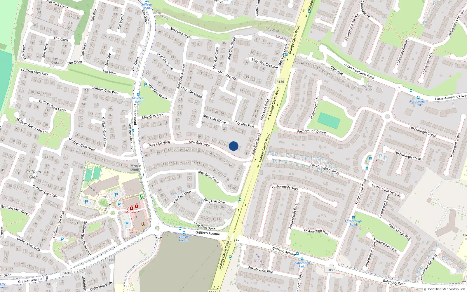 Overhead map showing the location of 51 Moy Glas View, Lucan