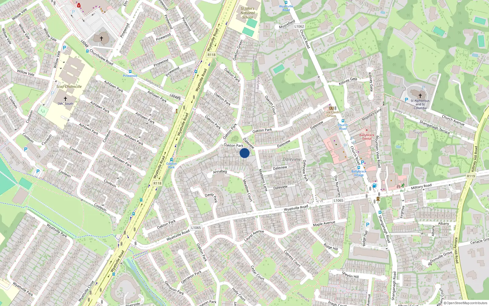 Overhead map showing the location of 51 Oakton Park, Ballybrack, Shankill