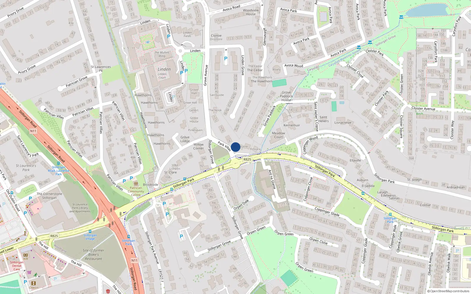 Overhead map showing the location of 51 Orphen Green, Stillorgan Grove, Blackrock