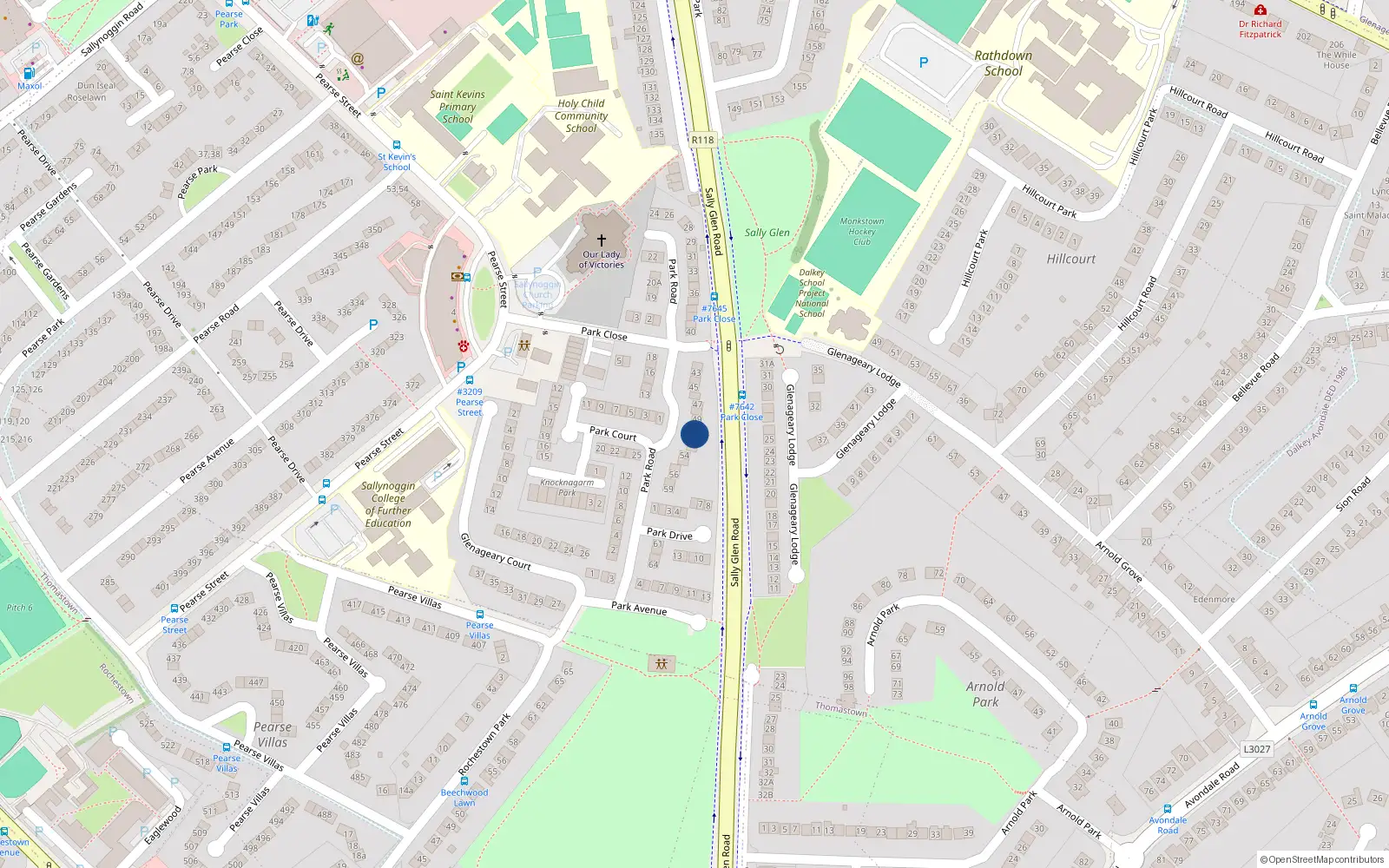 Overhead map showing the location of 51 Park Road, Glenageary Heights, Dun Laoghaire