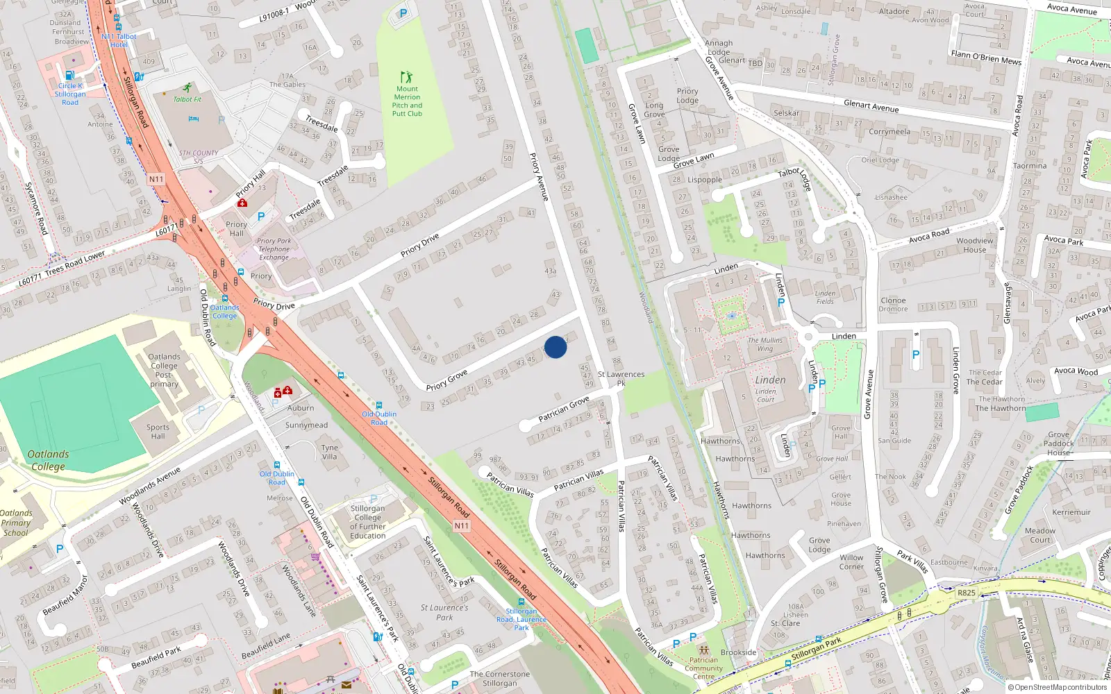 Overhead map showing the location of 51 Priory Grove, Dublin