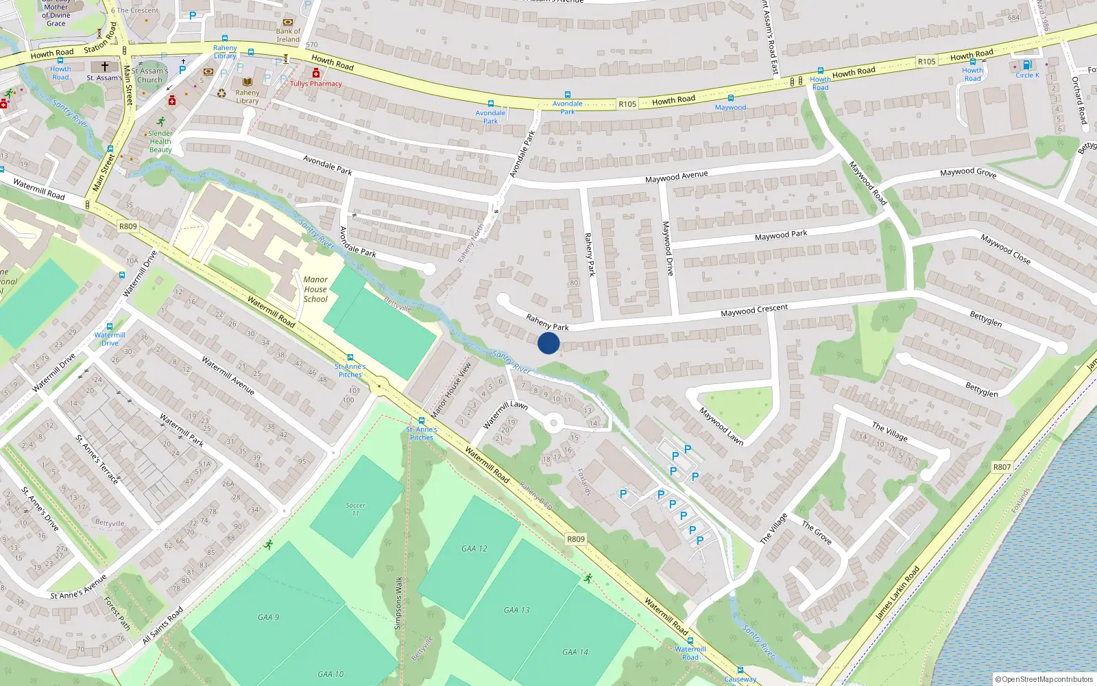 Overhead map showing the location of 51 Raheny Park, Dublin 5