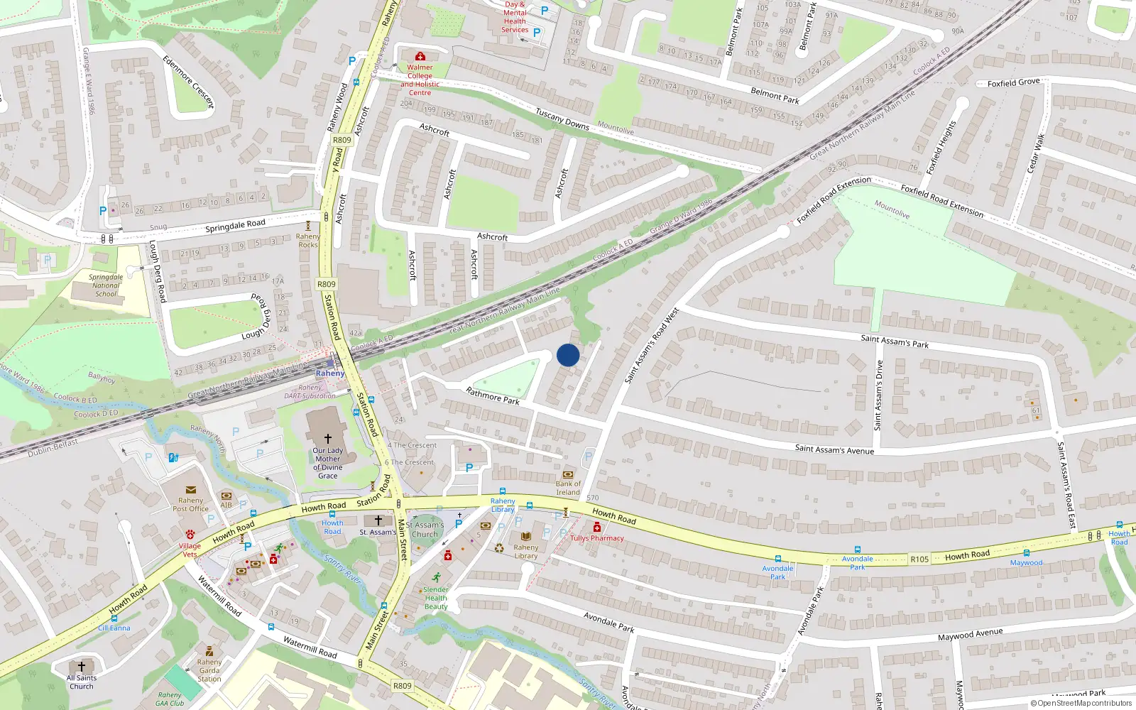 Overhead map showing the location of 51 Rathmore Park, Raheny, Dublin 5