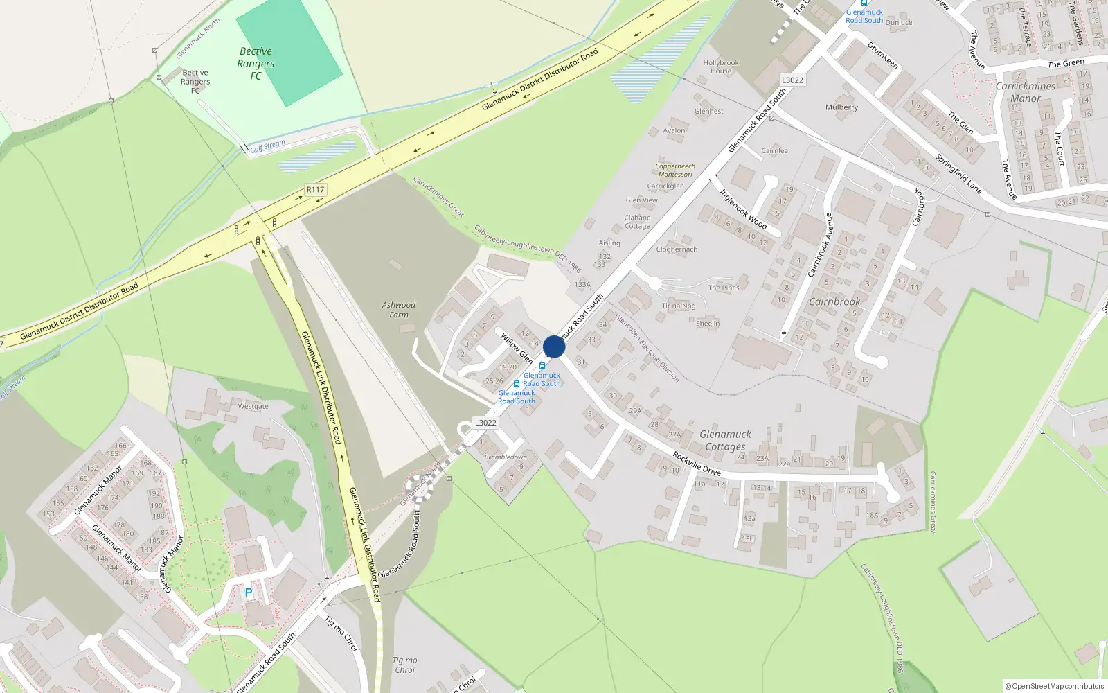 Overhead map showing the location of 51 Rockville Drive, Blackrock