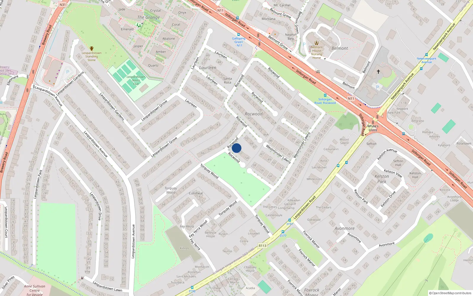 Overhead map showing the location of 51 Rocwood, Blackrock