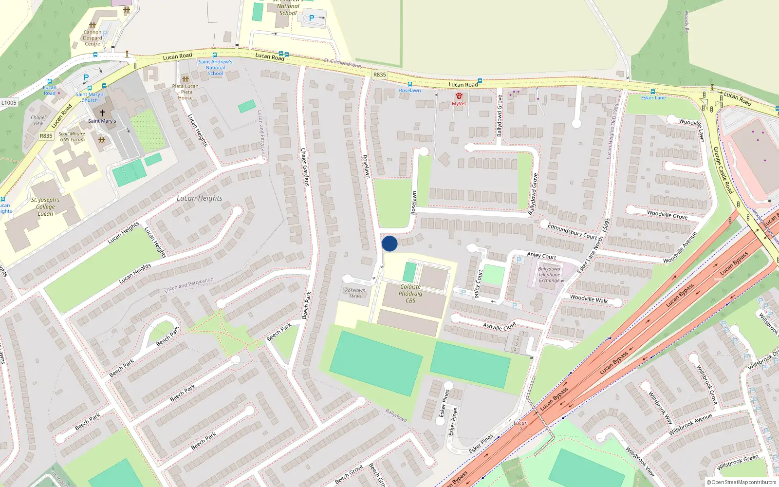 Overhead map showing the location of 51 Roselawn, Lucan