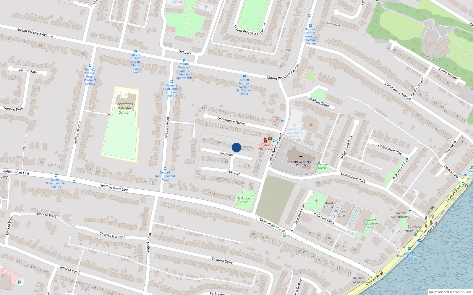 Overhead map showing the location of 51 Seacourt, Clontarf, Dublin 3