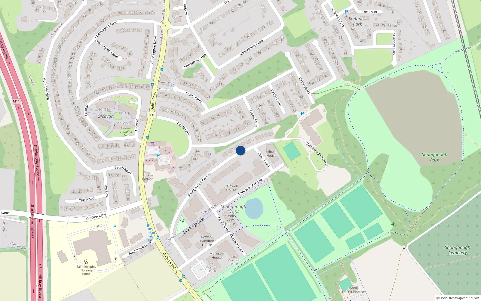 Overhead map showing the location of 51 Shanganagh Avenue, Dublin 18