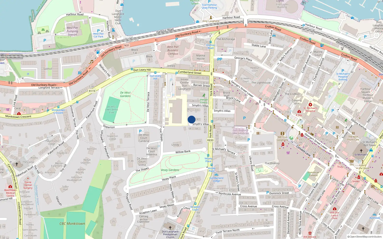 Overhead map showing the location of 51 Smith Villas York Road, Dun Laoghaire, Dublin