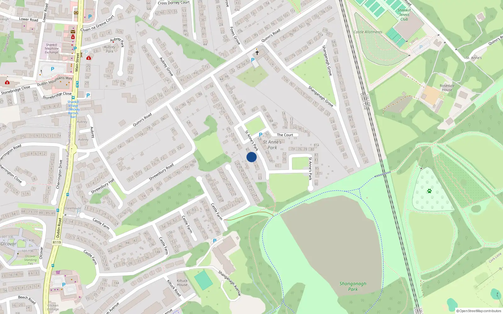 Overhead map showing the location of 51 St Annes Park, Shankill, Dublin