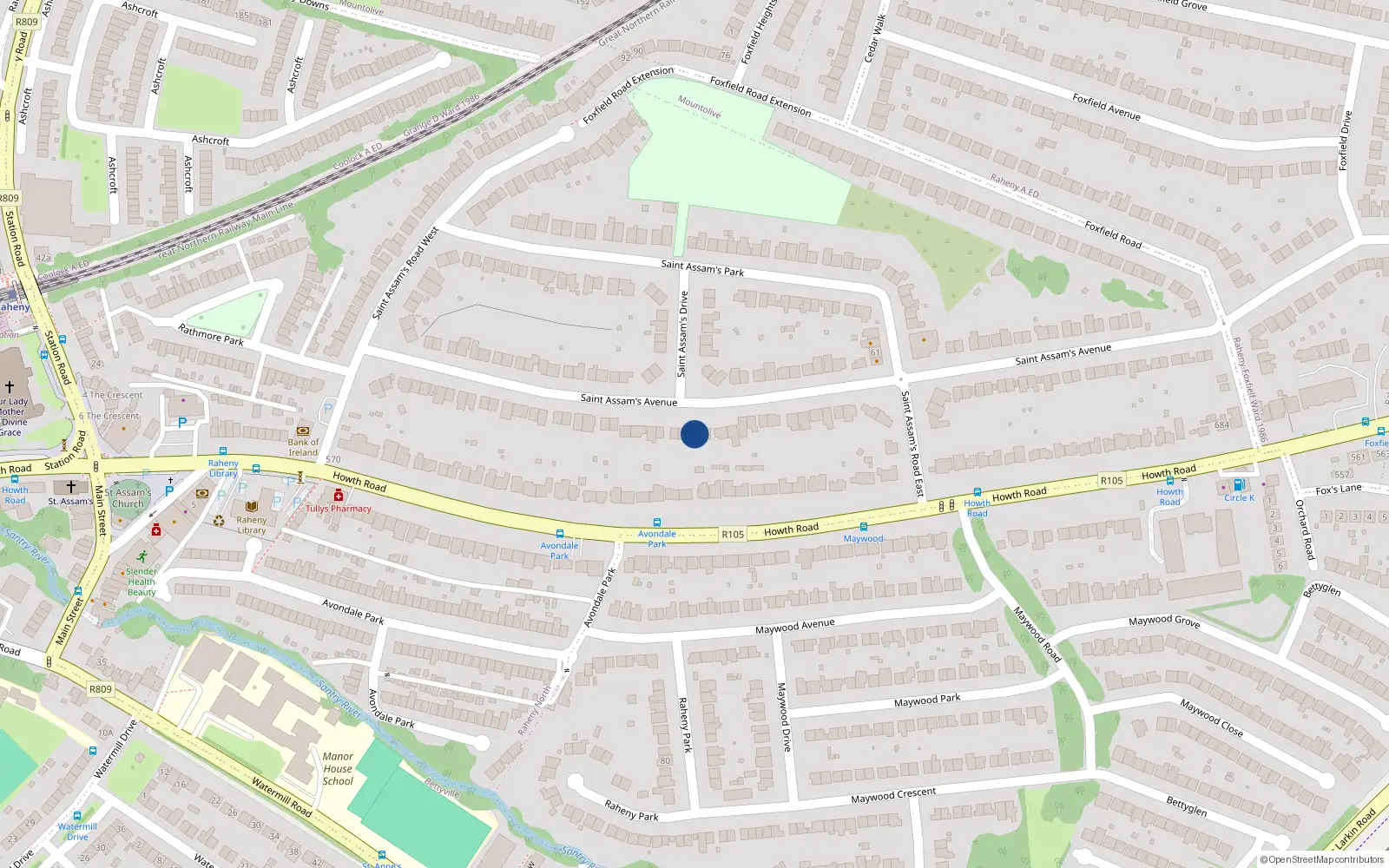 Overhead map showing the location of 51 St Assams Avenue, Raheny, Dublin 5