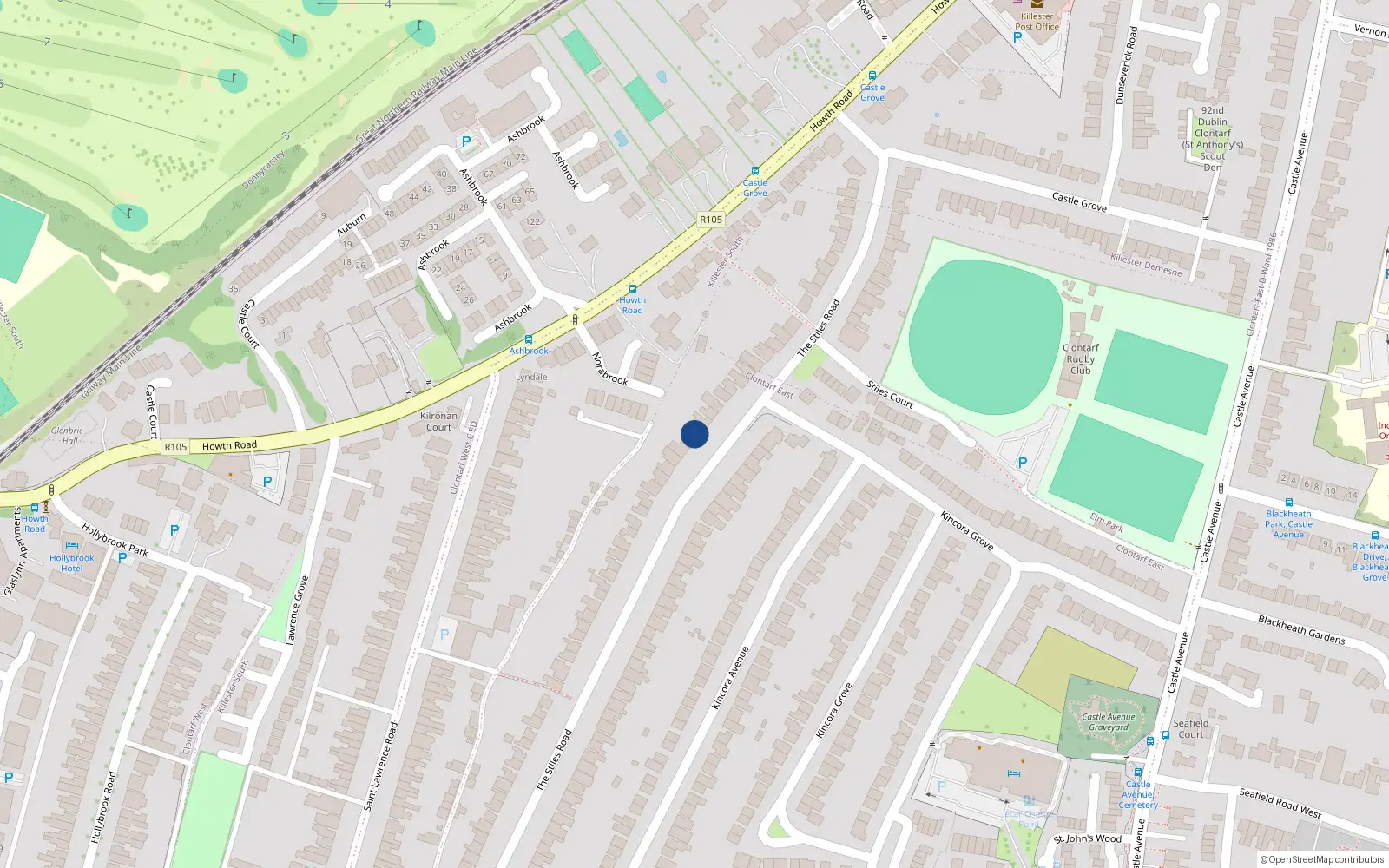 Overhead map showing the location of 51 Stiles Road, Clontarf, Dublin 3