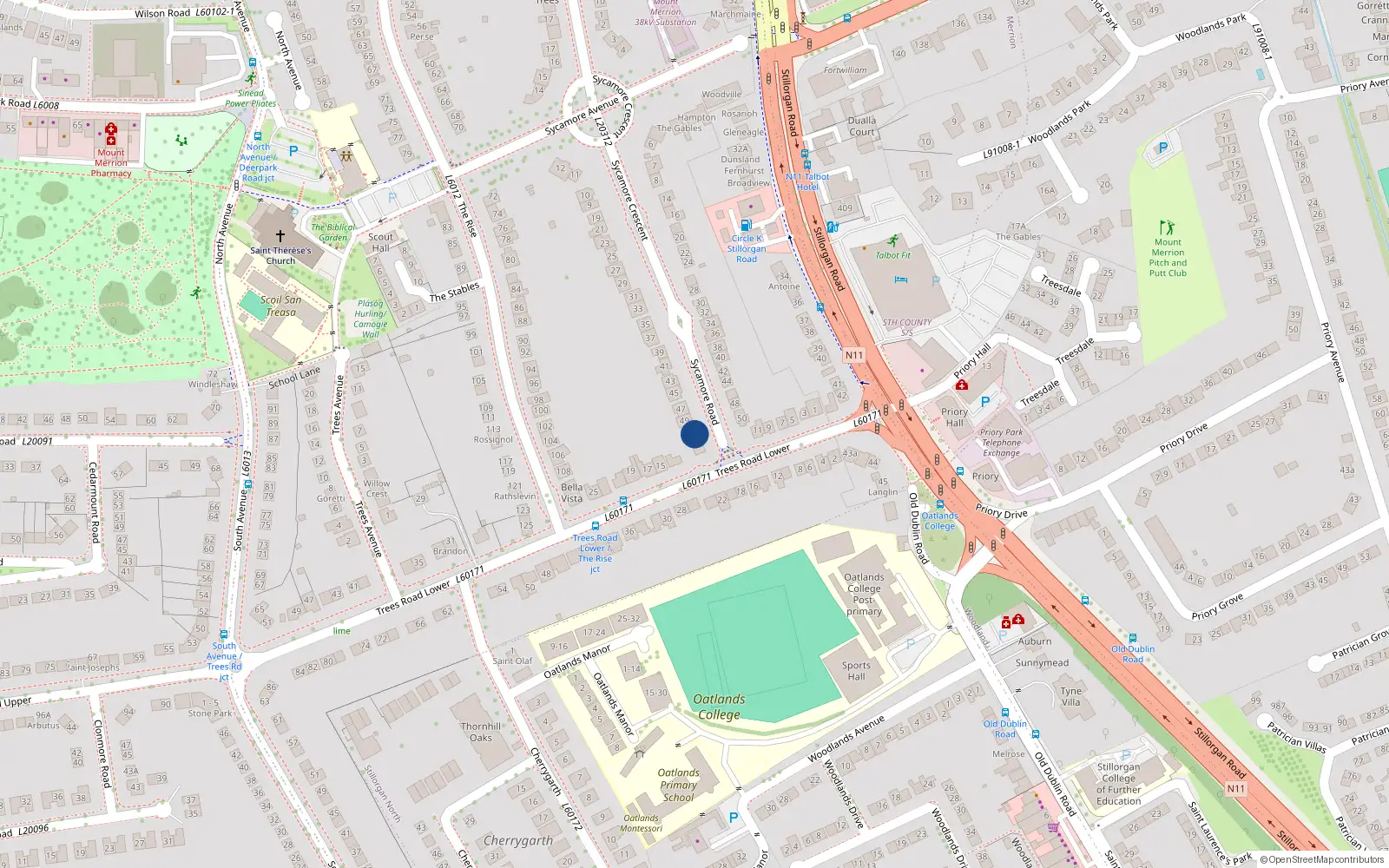 Overhead map showing the location of 51 Sycamore Road, Blackrock