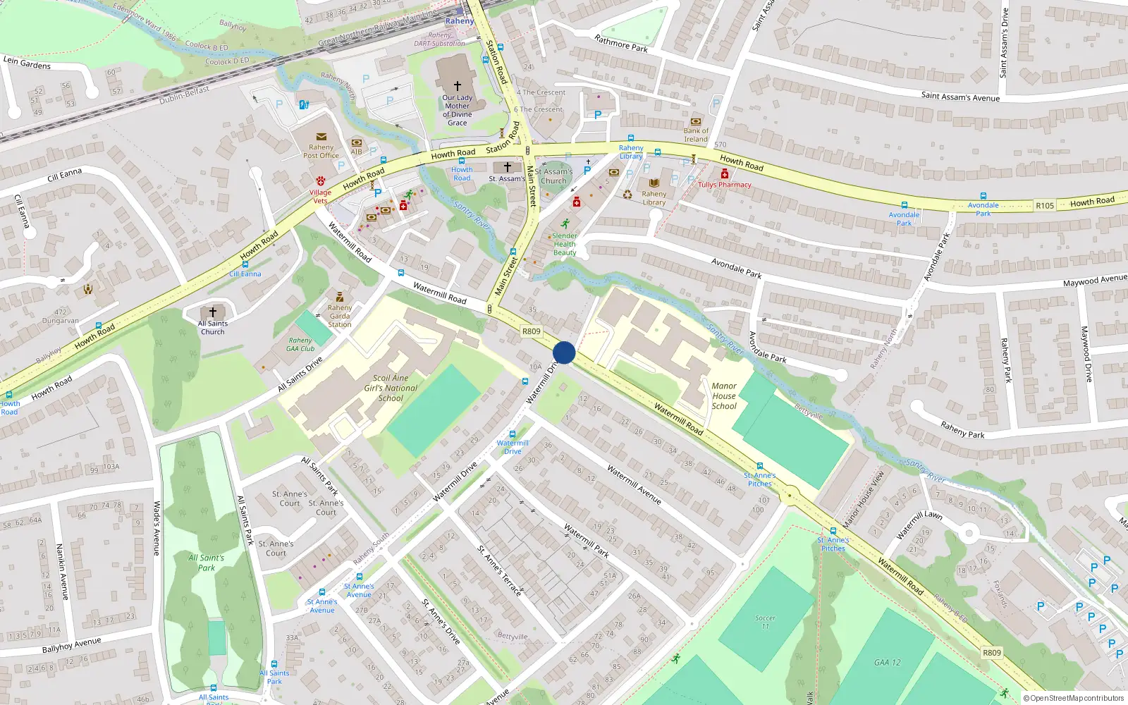 Overhead map showing the location of 51 Watermill Drive, Raheny Dublin 5