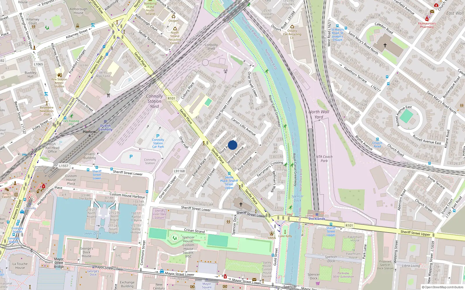 Overhead map showing the location of 51 Third Avenue, Seville Place, Dublin 1
