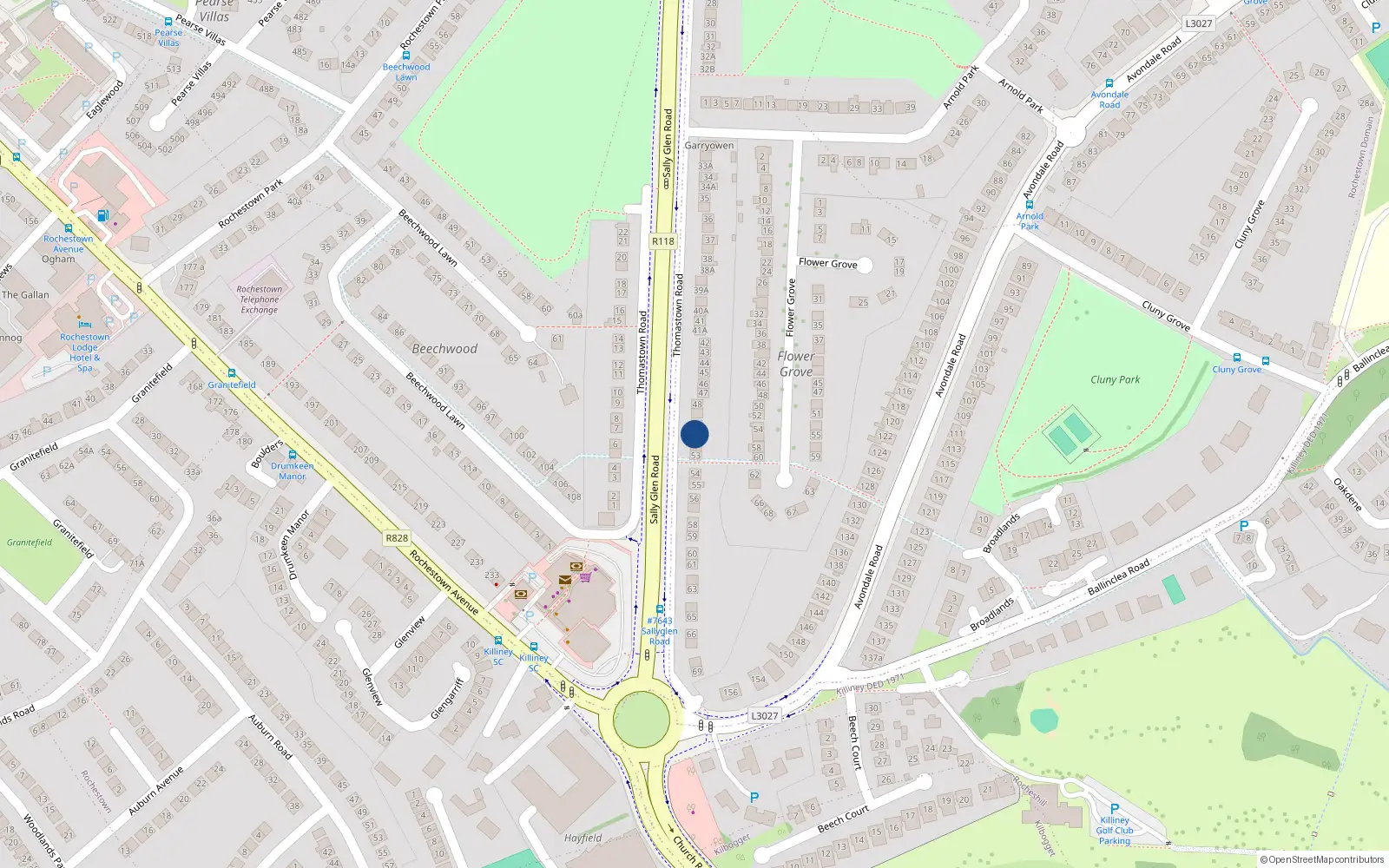 Overhead map showing the location of 51 Thomastown Road, Killiney, Dublin
