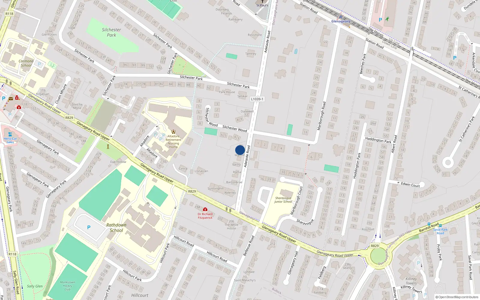 Overhead map showing the location of 51 Upper Adelaide Road, Glenageary, Dublin