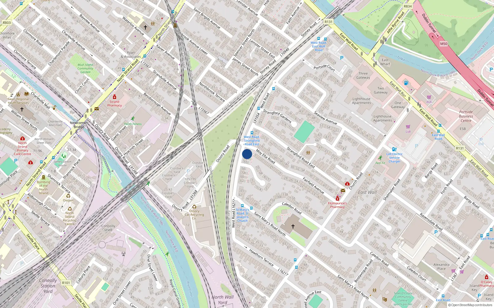 Overhead map showing the location of 51 West Road, Dublin 3