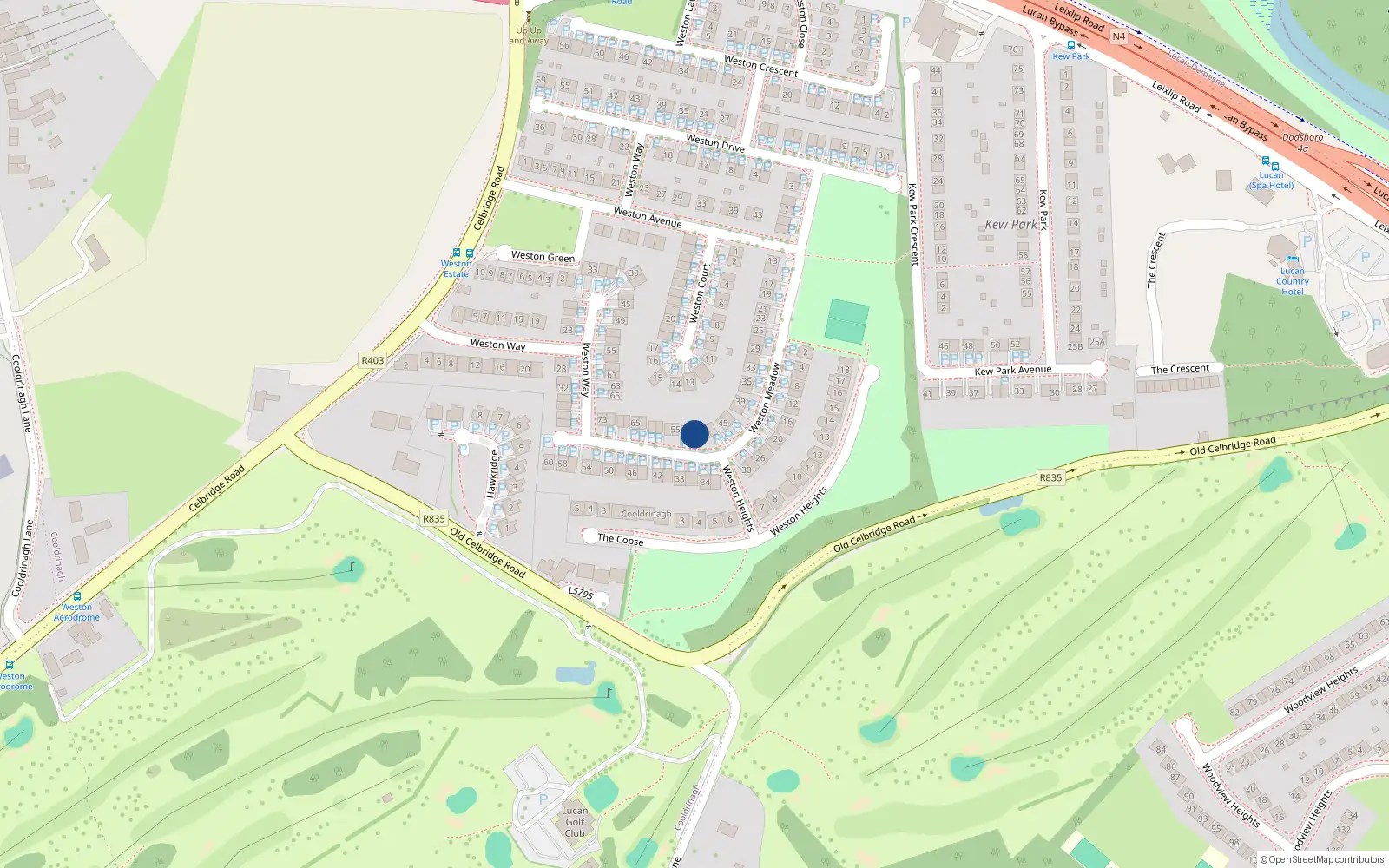 Overhead map showing the location of 51 Weston Meadow, Lucan