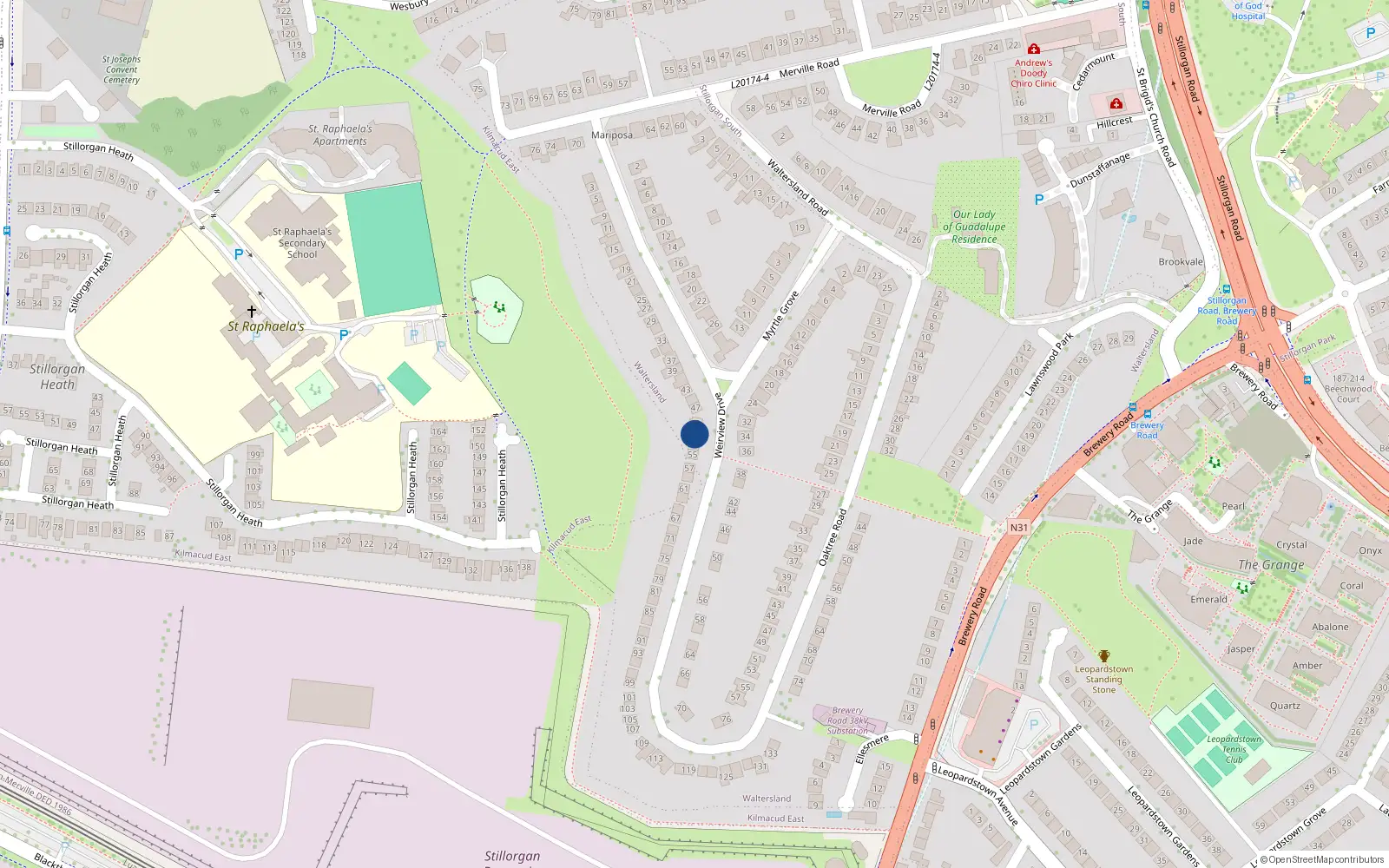 Overhead map showing the location of 51 Wierview Drive, Stillorgan, Dublin
