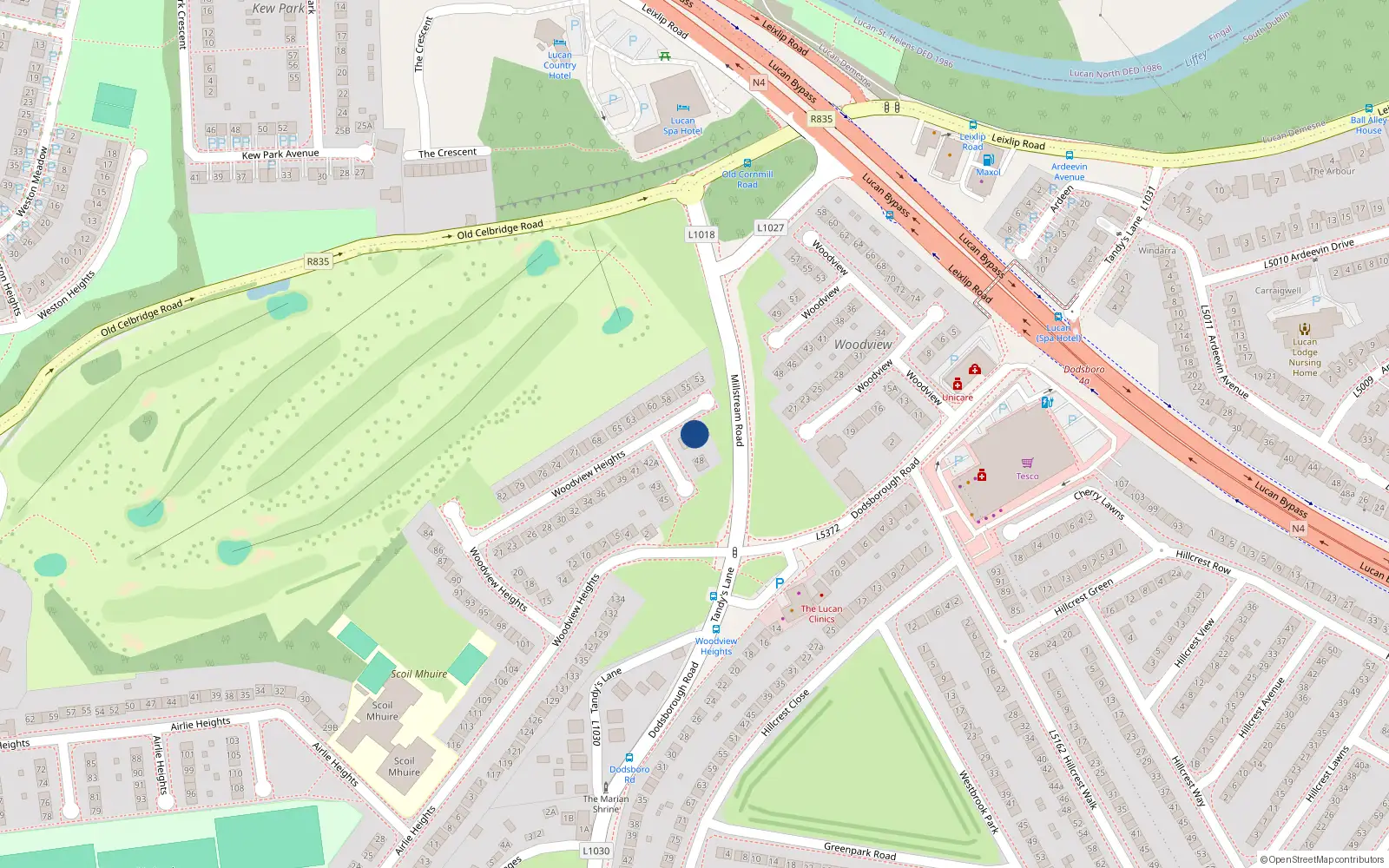 Overhead map showing the location of 51 Woodview Heights, Lucan