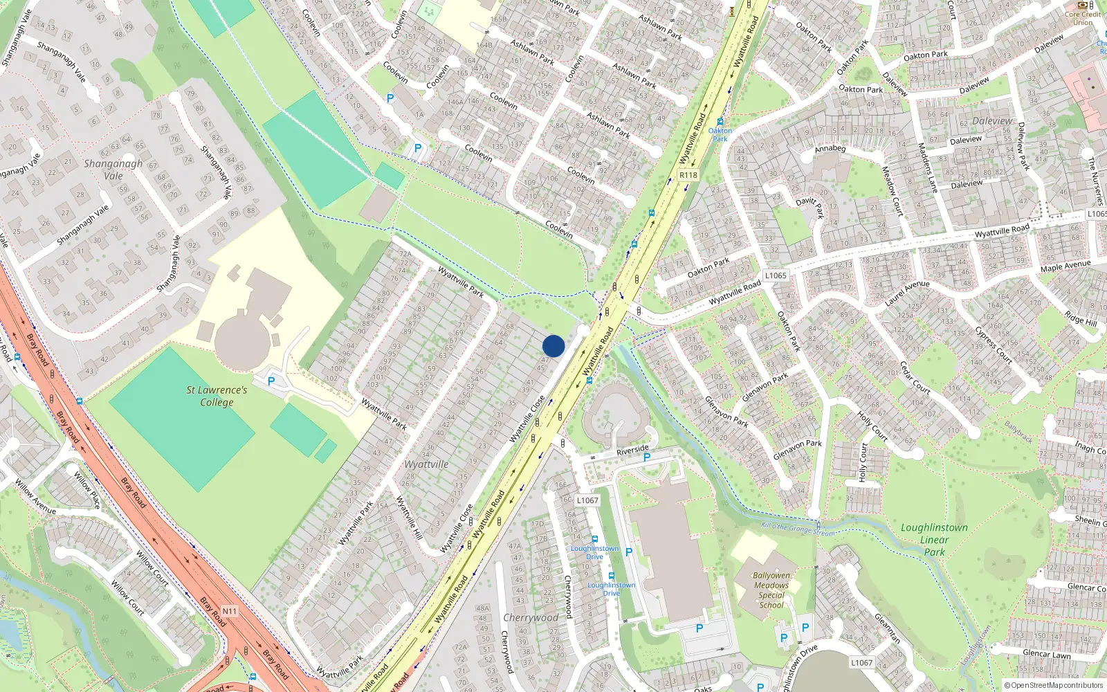 Overhead map showing the location of 51 Wyattville Close, Loughlinstown, Ballybrack