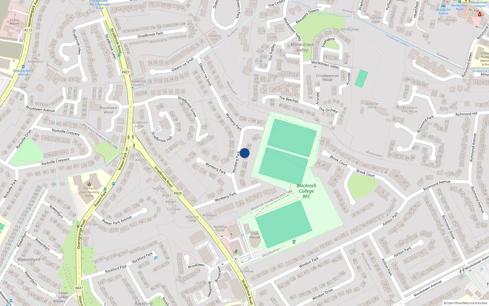 Overhead map showing the location of 51 Wynberg Park, Blackrock, Co Dublin