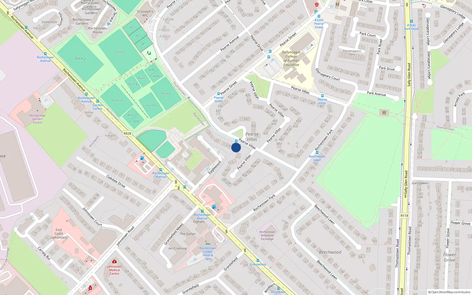 Overhead map showing the location of 515 Pearse Villas, Sallynoggin