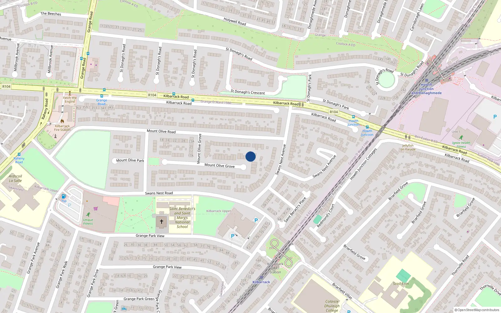 Overhead map showing the location of 51A Mount Olive Frove, Killbarrack, Dublin 5