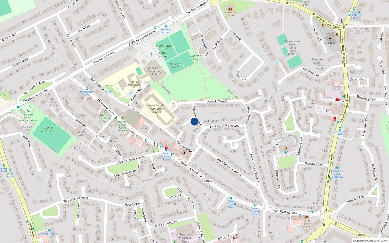 Overhead map showing the location of 51A St Patricks Crescent, Monkstown, Dublin
