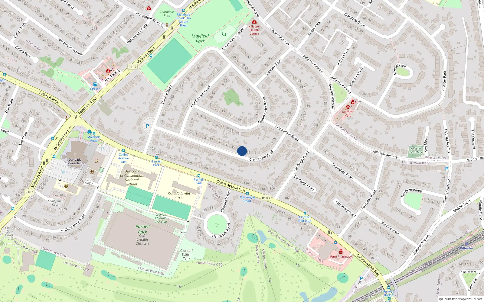 Overhead map showing the location of 51clanranald Road, Donnycarney, Dublin 5