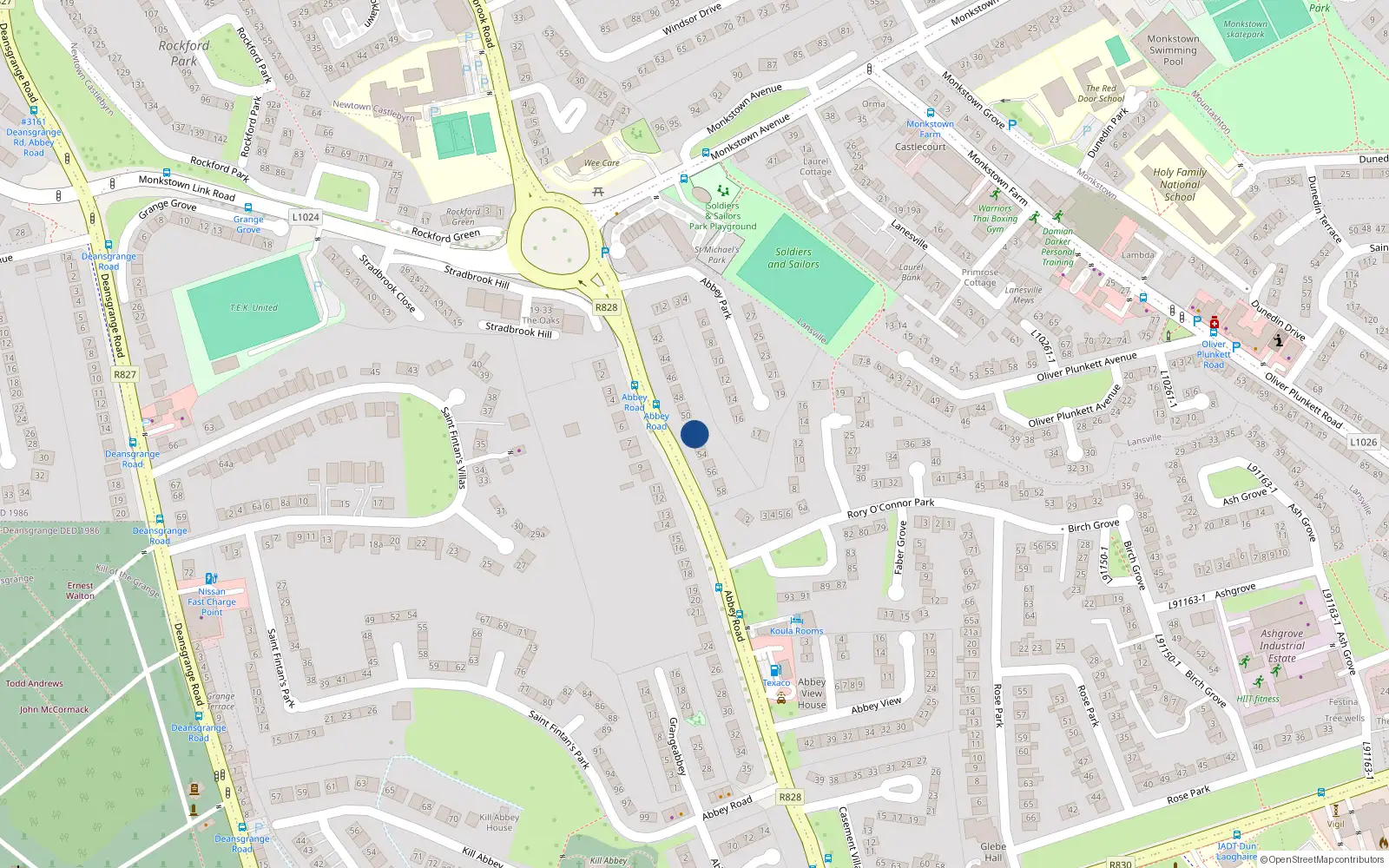 Overhead map showing the location of 52 Abbey Road, Monkstown, Dublin