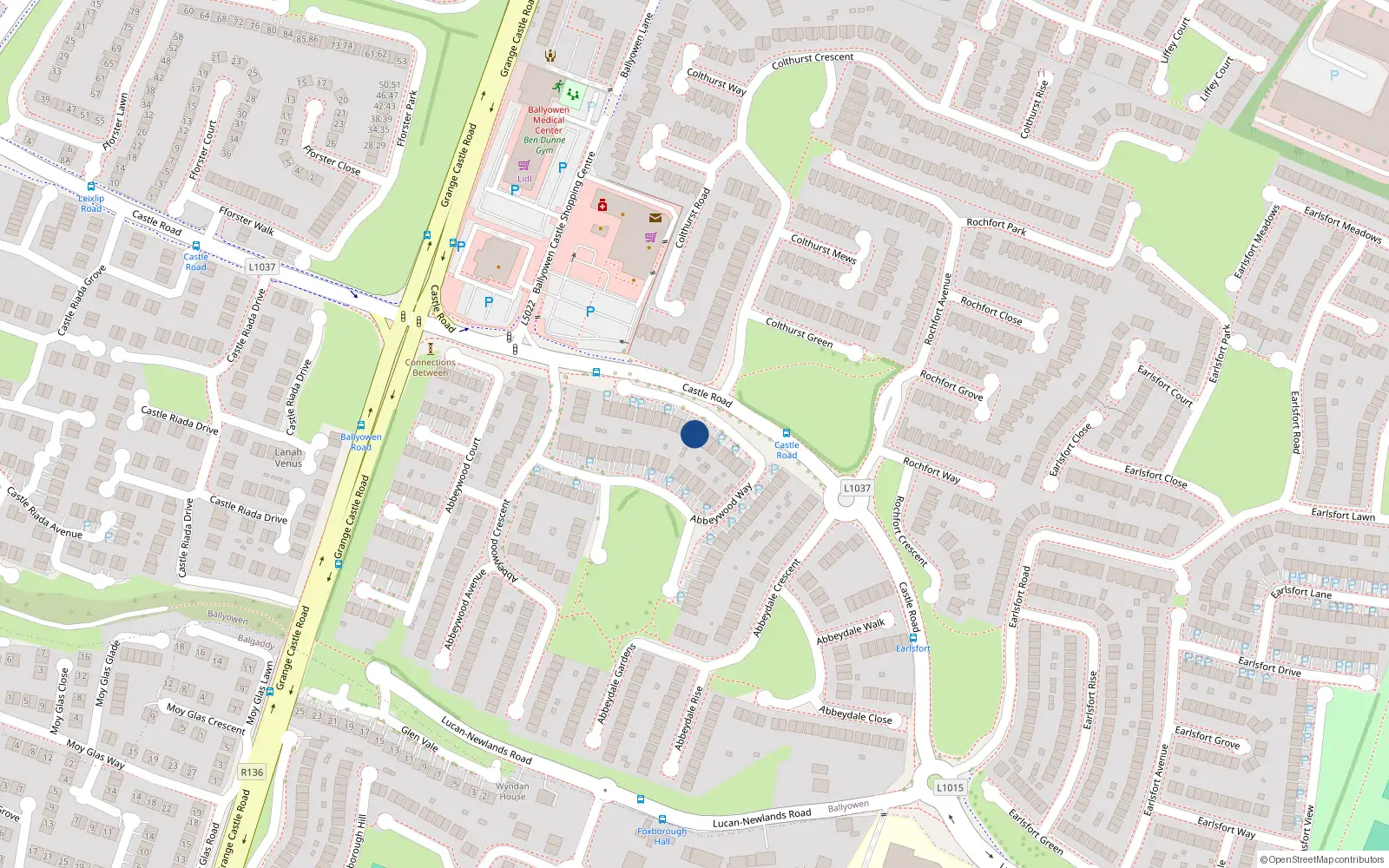 Overhead map showing the location of 52 Abbeywood Way, Lucan